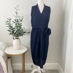 Rachel Roy navy blue faux wrap sleeveless dress